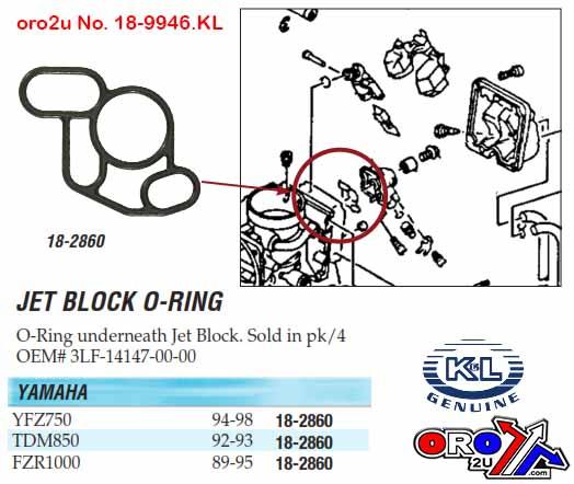 CARB O-RING JET BLOCK PACK-4, K&L 18-2860 3LF-14147-00