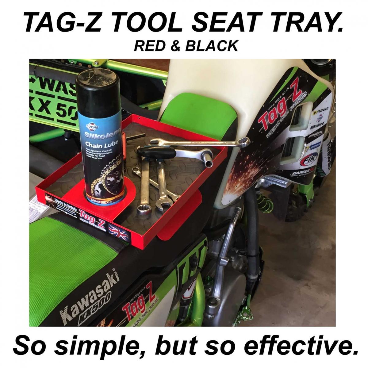 SEAT MOUNTED TOOL TRAY/HOLDER, RED & BLACK