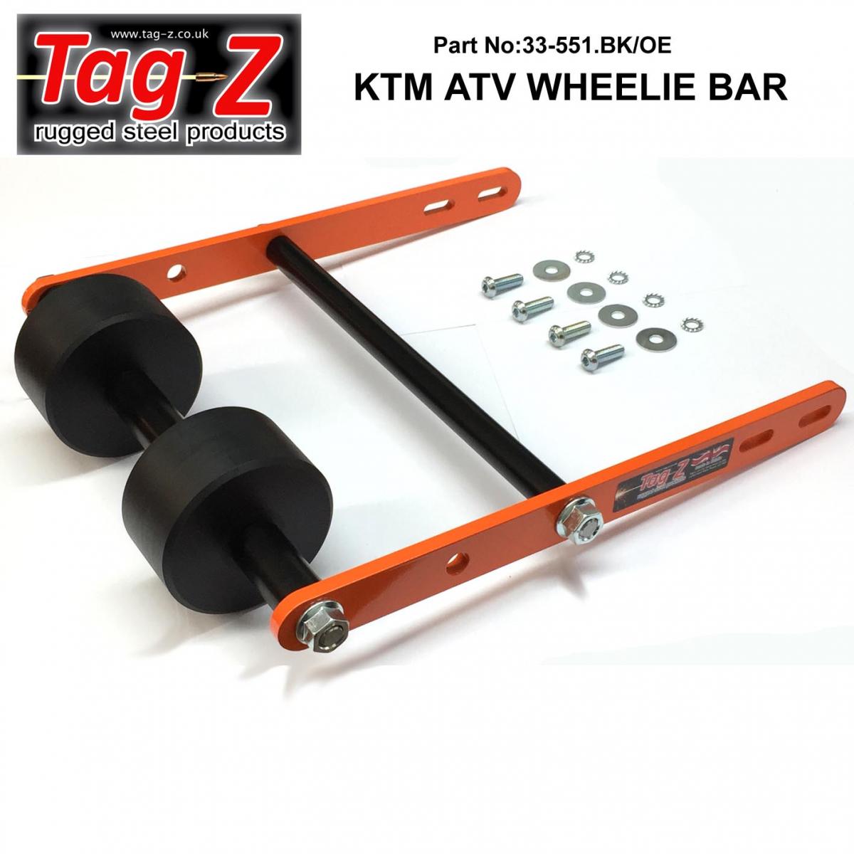 KTM ATV WHEELIE BAR 2 ROLLER TAG-Z, KTM ORANGE, WHEELIE SAVER, 34x22x7cm
