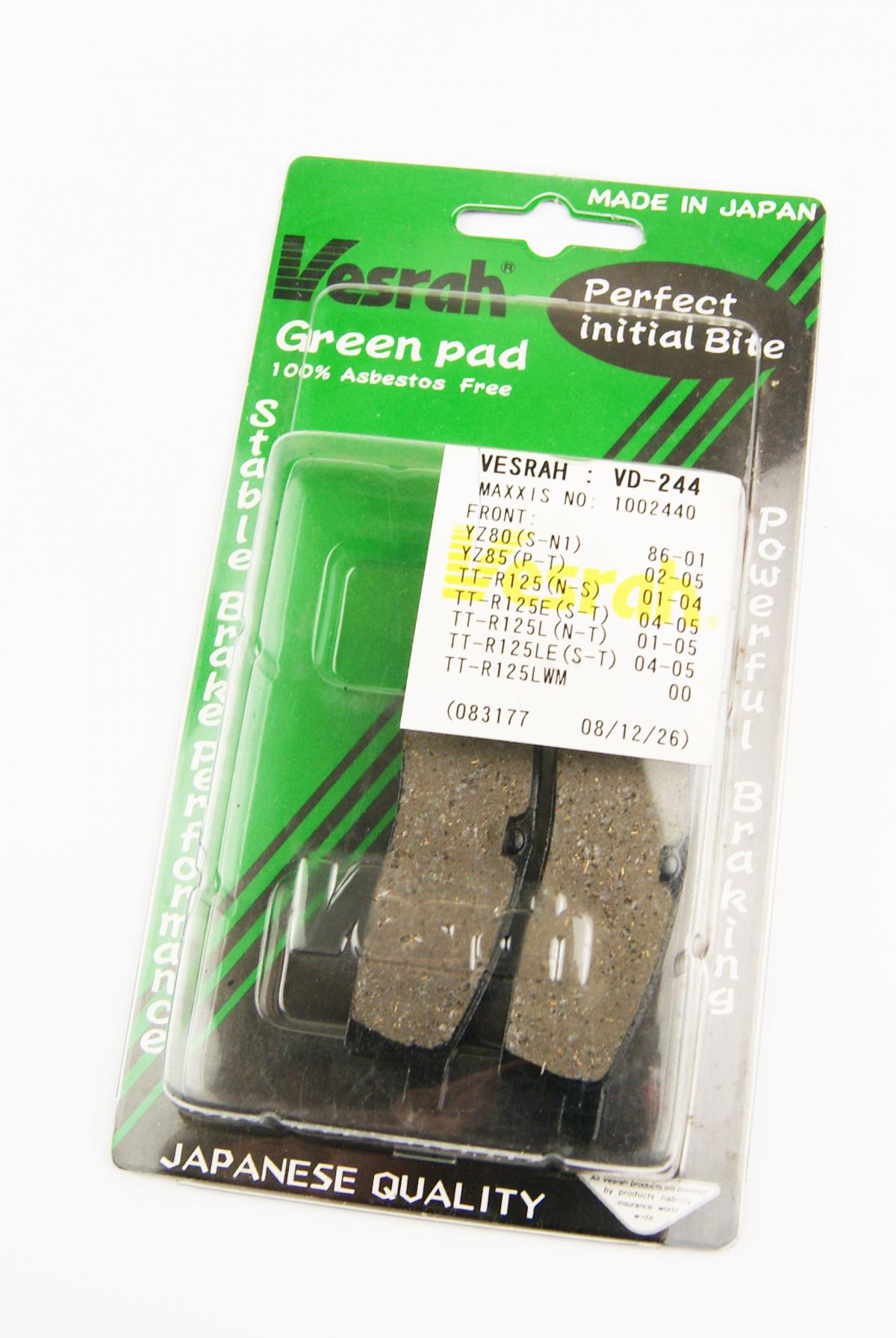 BRAKE PADS STD VD244 VESRAH S1095, FA119