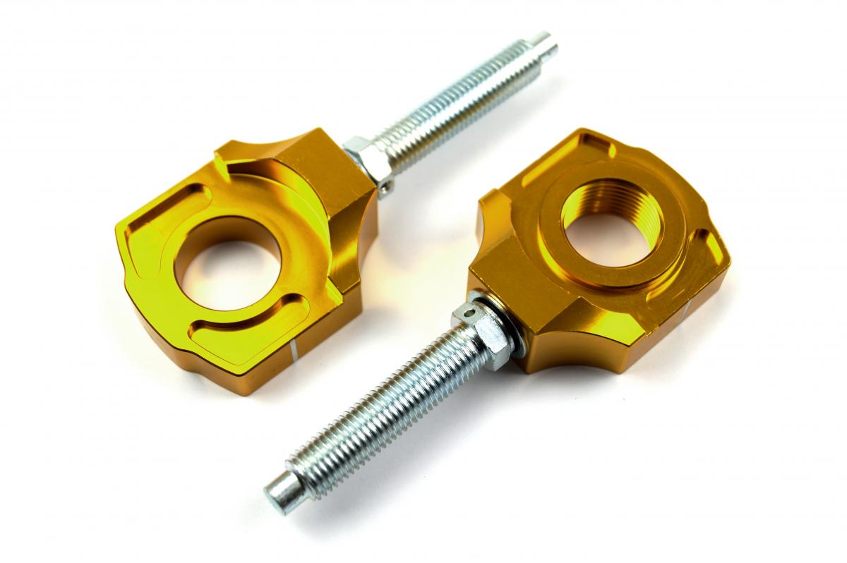 CHAIN ADJUSTER AXLE BLOCK & BOLT KTM EXC 08-19, SX 08-12, GOLD