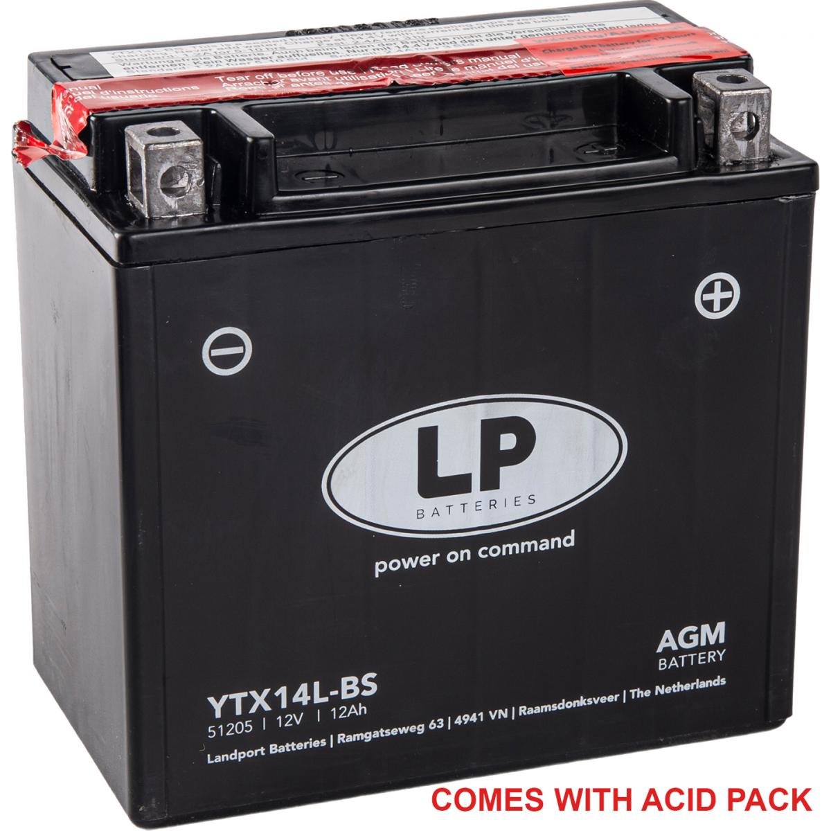BATTERY LTX14L-BS 12V 12AH, Maintenance Free, YTX14L-BS