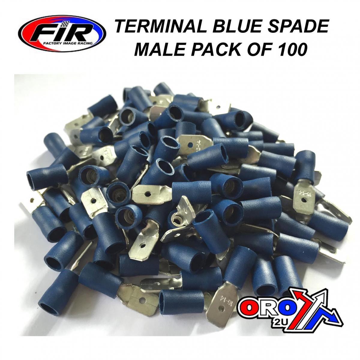 BLUE MALE SPADE CONNECTORS, PACK OF 100 / T6.3mm