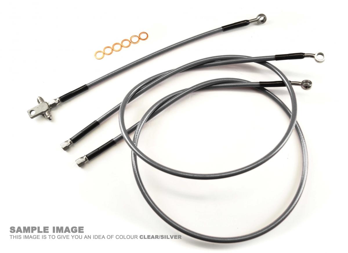 FRONT BRAKE HOSE SET/3 SIL/BK, HONDA TRX400 EX 99-09 FIR, VENHILL H02-1-053/P