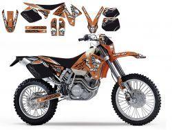 KTM EXC/SX 98-00 TRIBAL SKULL2 DECAL KIT, BLACKBIRD FULL TEAM KIT