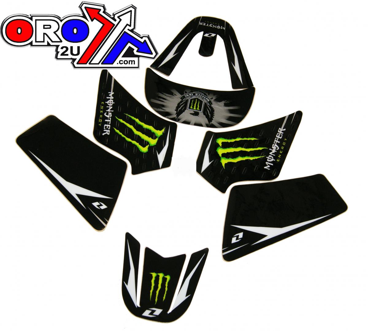 YAMAHA PW50 1990-2024, MONSTER ENERGY DECAL KIT, BLACK/GREEN