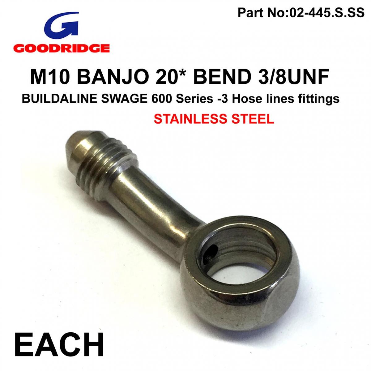 M10 BANJO 20* BEND 3/8UNF GR, B593-03C SWAGE 600 Series -3, GOODRIDGE, S/STEEL