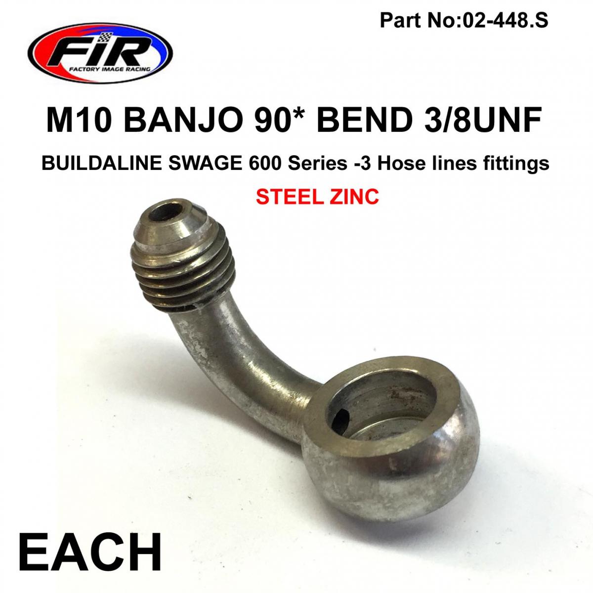 M10 BANJO 90* BEND 3/8UNF FR, B599-03C SWAGE 600 Series -3, / STEEL ZINC