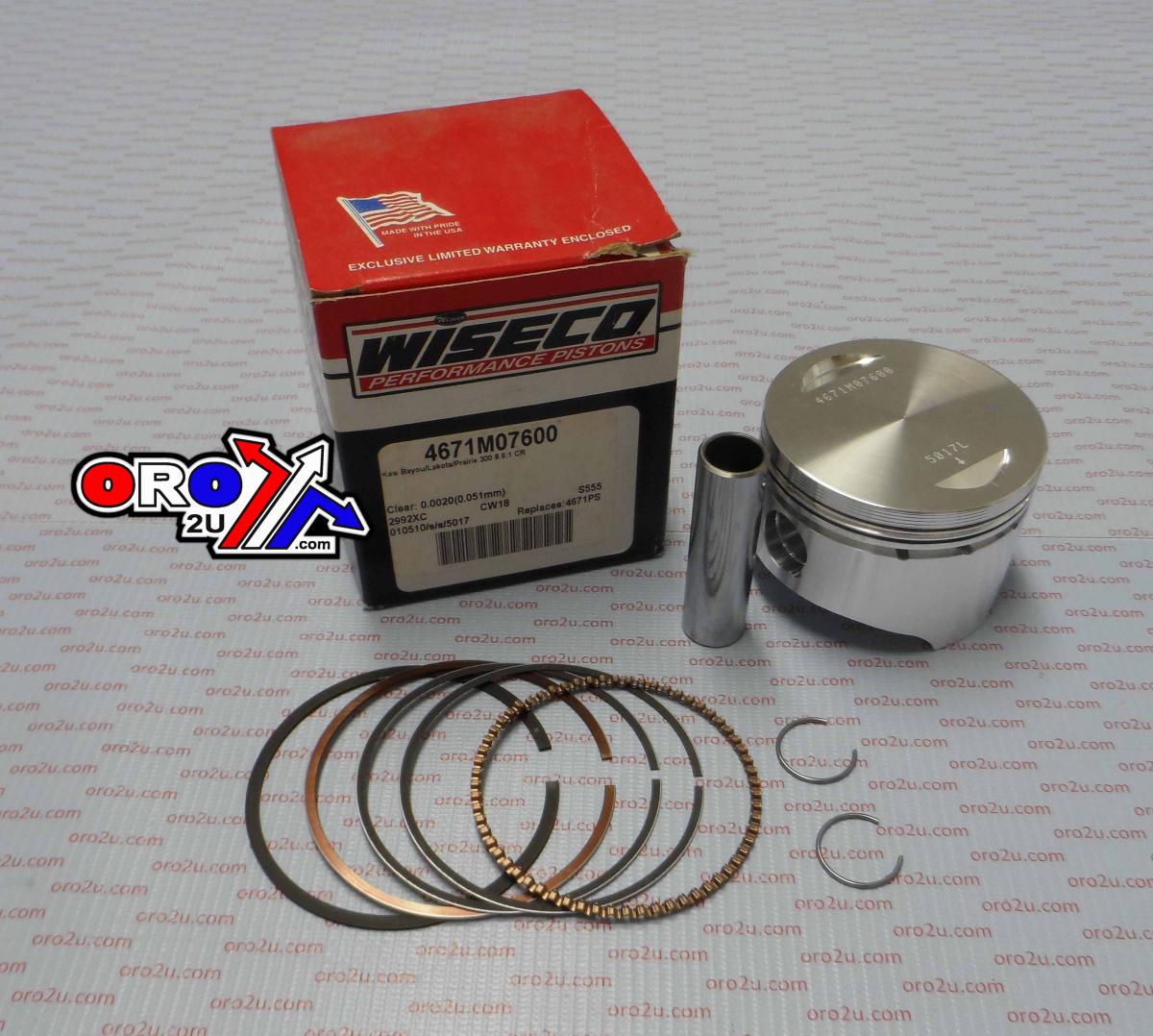 WISECO 76mm PISTON KIT KAWASAKI KLF300 86-04, KEF300 95-03, KVF300 99-03