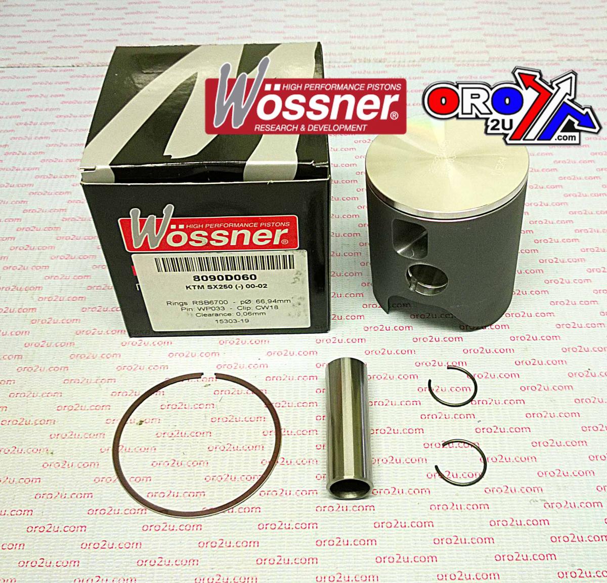 WOSSNER 67mm FORGED PISTON KIT C, KTM 250 EXC/MXC 00-06, SX/SXS 00-02