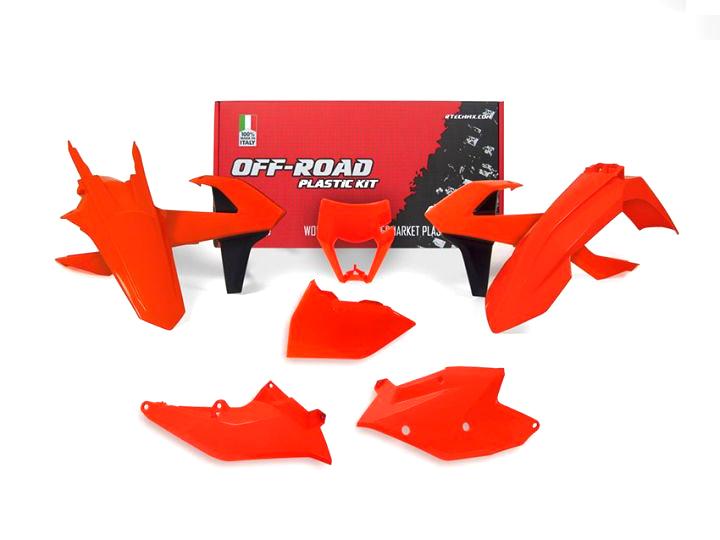 R-TECH NEON ORANGE PLASTIC KIT/6 KTM EXC/EXC-F 250-500 17-19, XC-W 125/150 17-19