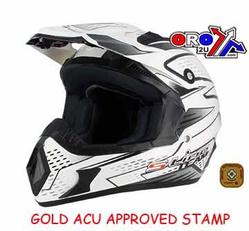 MX HELMET LAR 60 WHITE / BLACK, FULL FACE (GOLD ACU STAMP APPROVED)