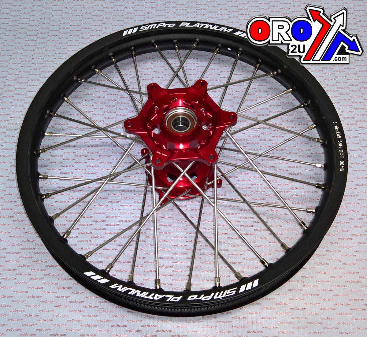 SM PRO 19x2.15 REAR WHEEL BLACK RIM, RED HUB HONDA CRF250R 14-23, CRF450R 13-23