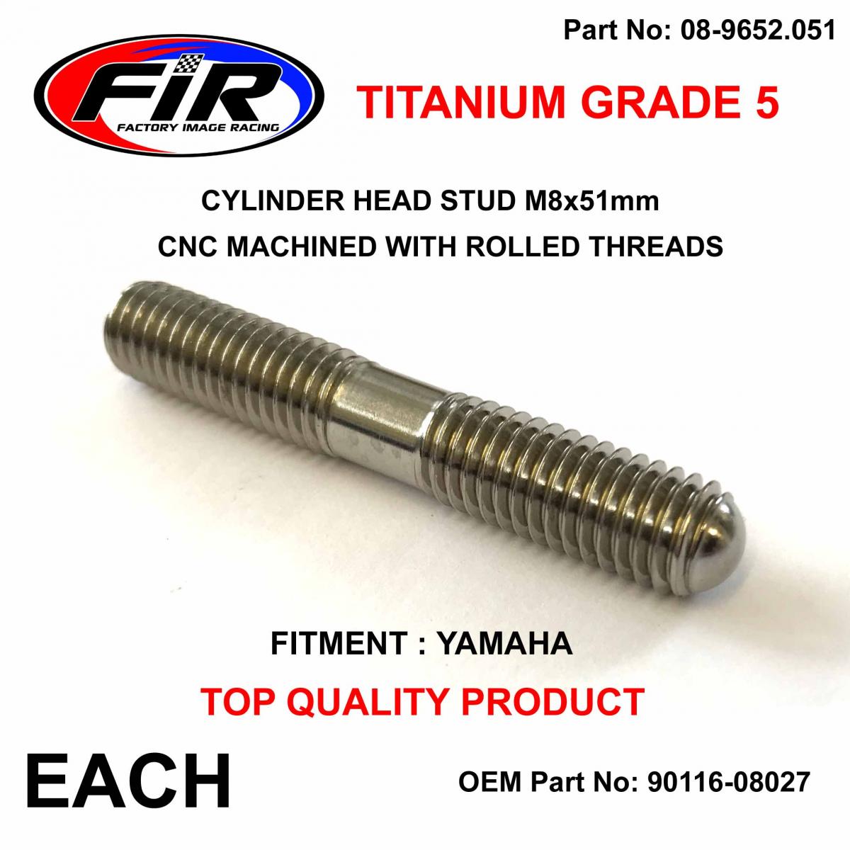 TITANIUM G5 STUD M8x51mm EACH, YAMAHA YZ85/125/250 HEAD STUD