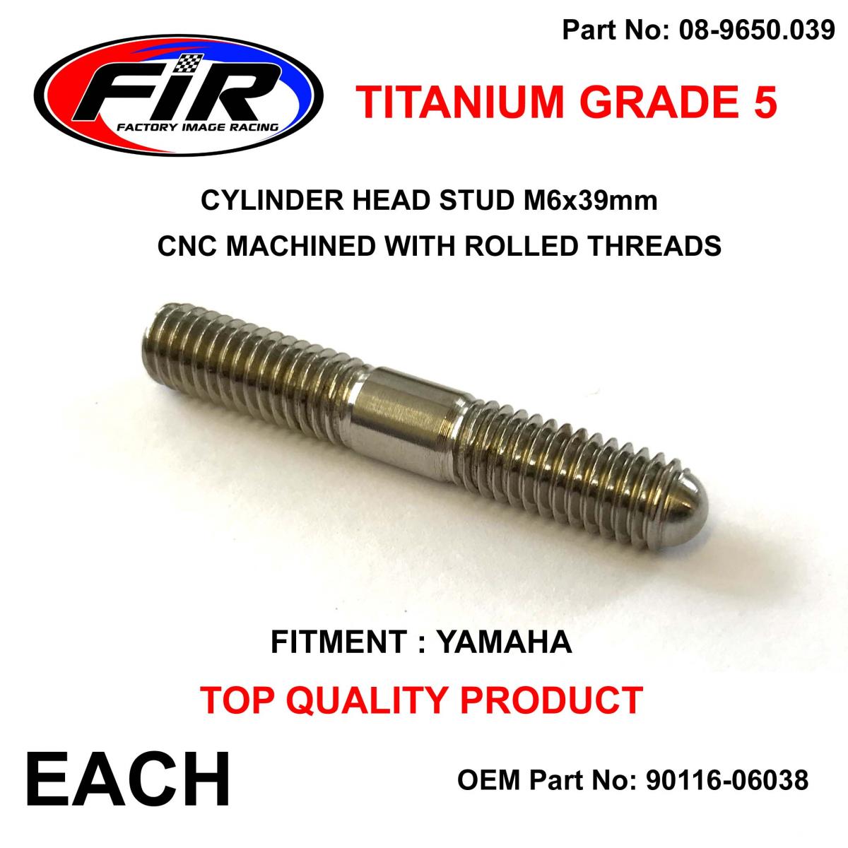 TITANIUM G5 HEAD STUD M6x39mm EACH, YAMAHA YZ250F 07-13