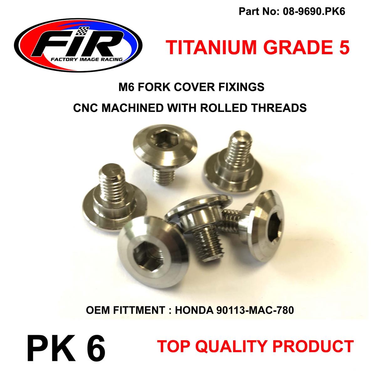 M6 FORK COVER BOLT HONDA PK 6, TITANIUM GRADE 5, OEM PART NO: 90113-MAC-780