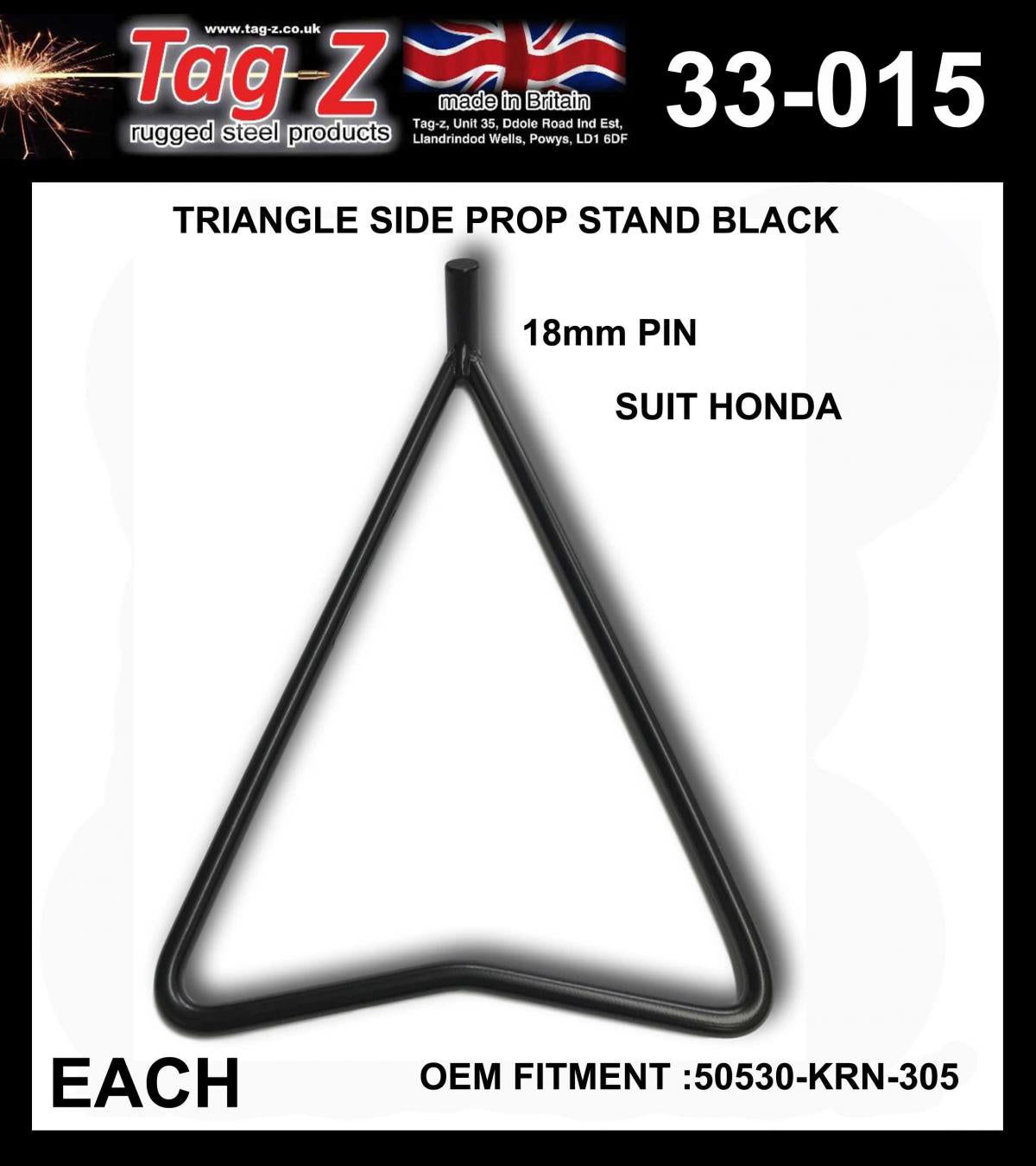 TRIANGLE SIDE PROP STAND BLACK, HONDA FOR 18mm OR BIGGER REAR SPINDLES
