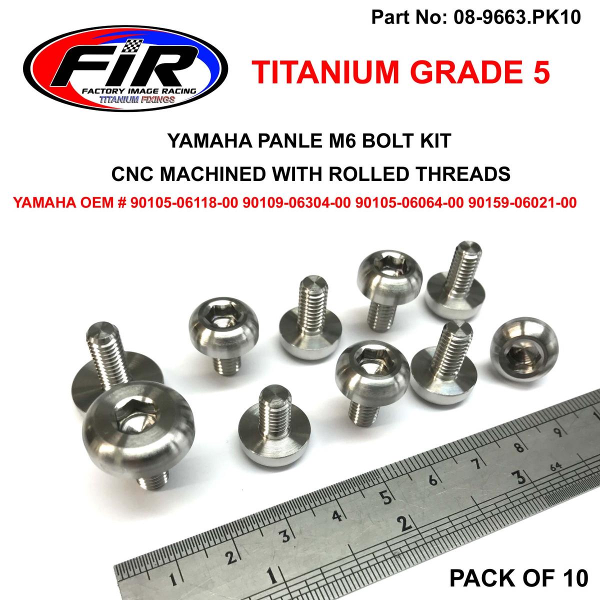 TITANIUM GR5 SIDE PANEL BOLTS PK10, YAMAHA 2x10mm 6x12mm 2x14.5mm, FIR BRAND