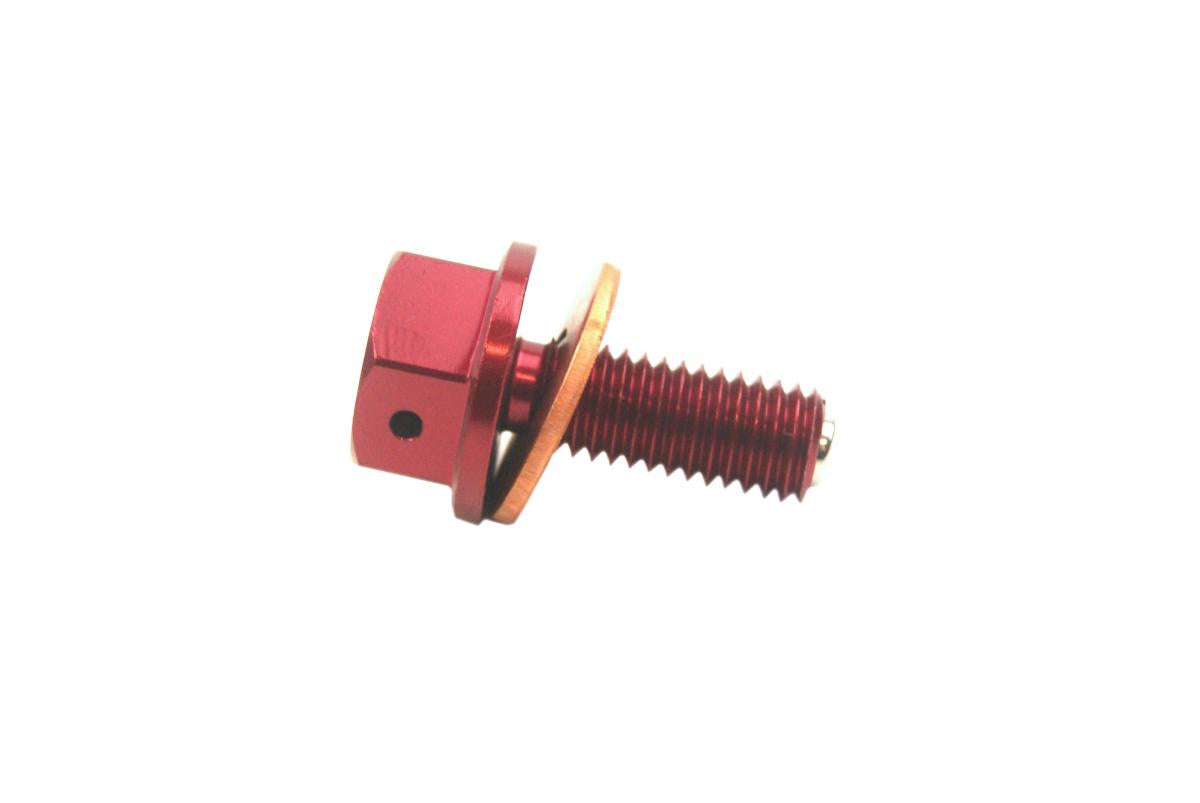 MAGNETIC OIL DRAIN PLUG M8x1.25, CRF 450/250 RMZ 450, RED