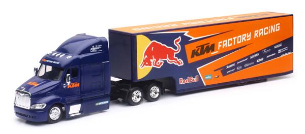 NEWRAY DIE CAST MODEL KTM RED BULL RACE TRUCK, BLUE AND ORANGE, SCALE 1:43