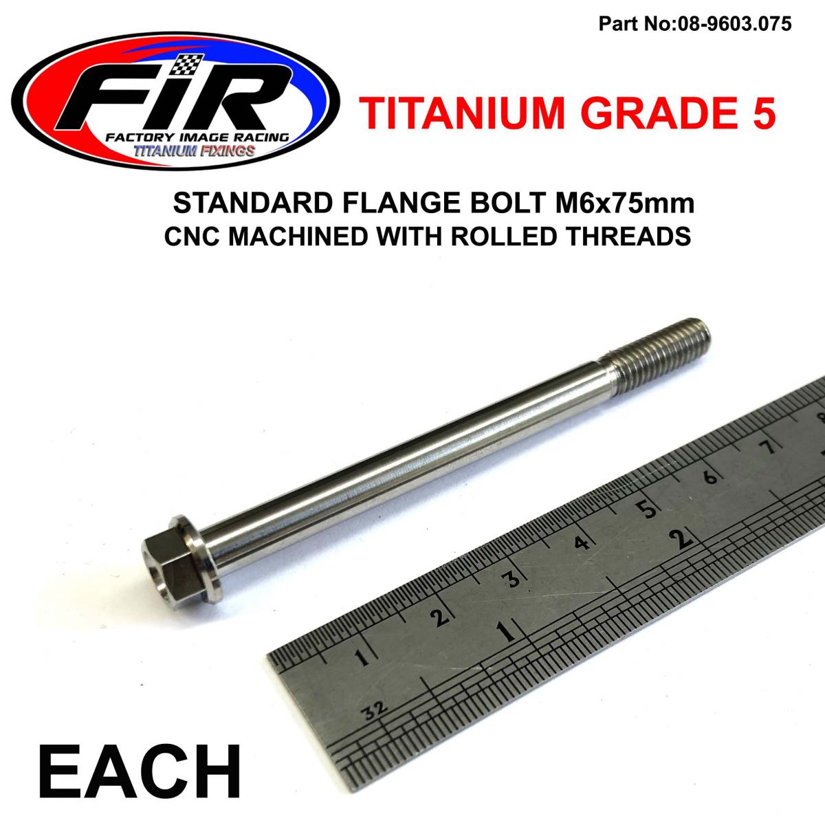 TITANIUM GR5 BOLT M6 x 75mm EACH, FLANGE OD: 11mm / HEX SIZE: 8mm, /