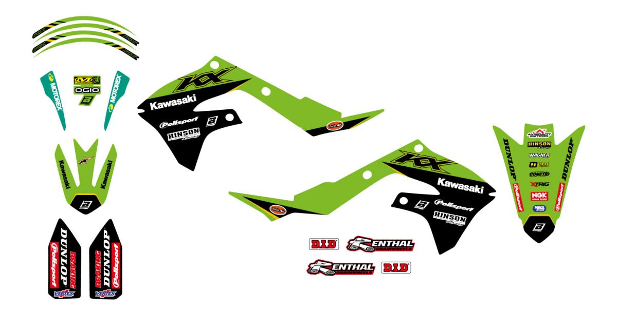 KAWASAKI KX250F 2021-2023, KX450F 2019-2023, F&H 22 DECAL KIT