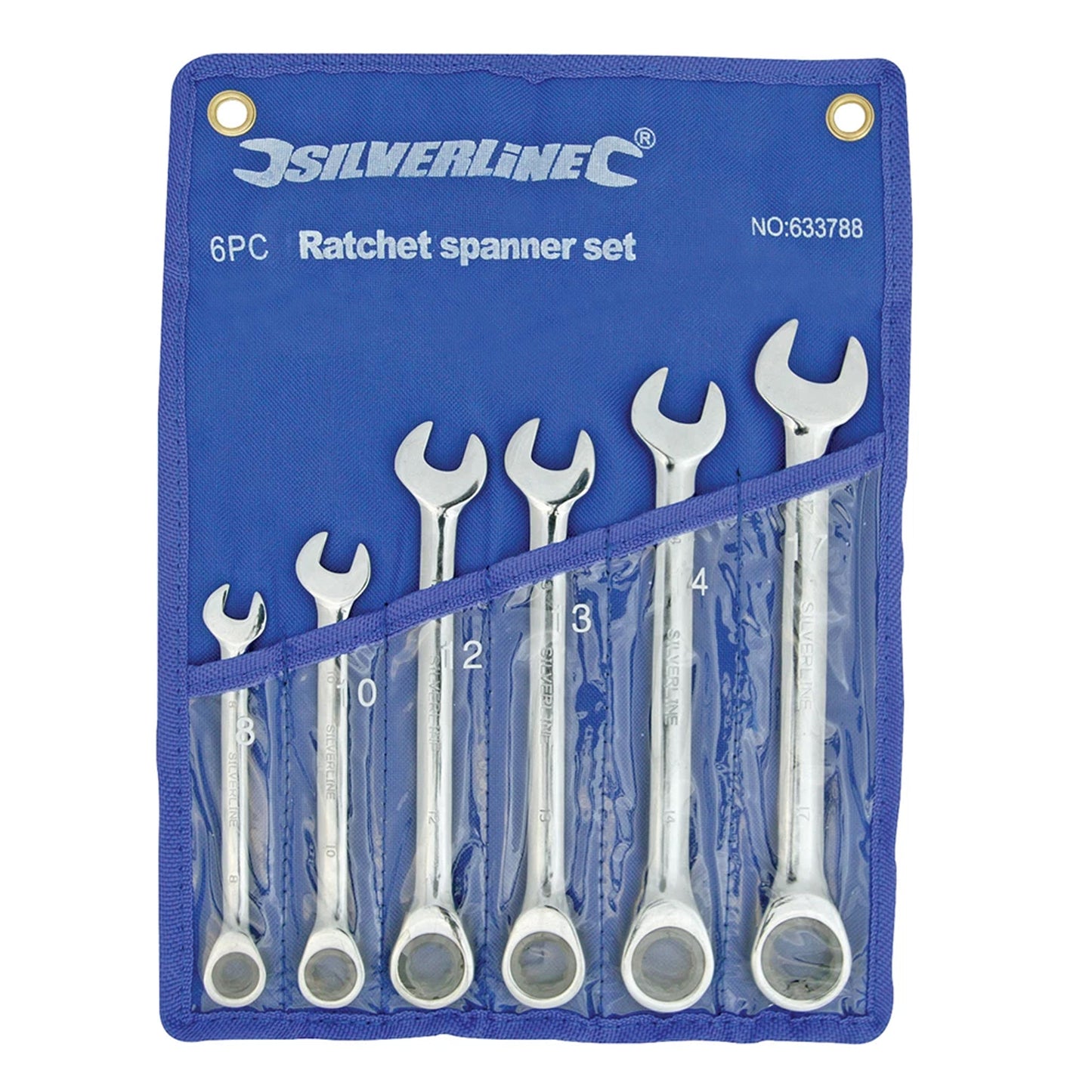 RATCHET SPANNER SET/6 PIECE,  8mm, 10mm, 12mm, 13mm, 14mm & 17mm.