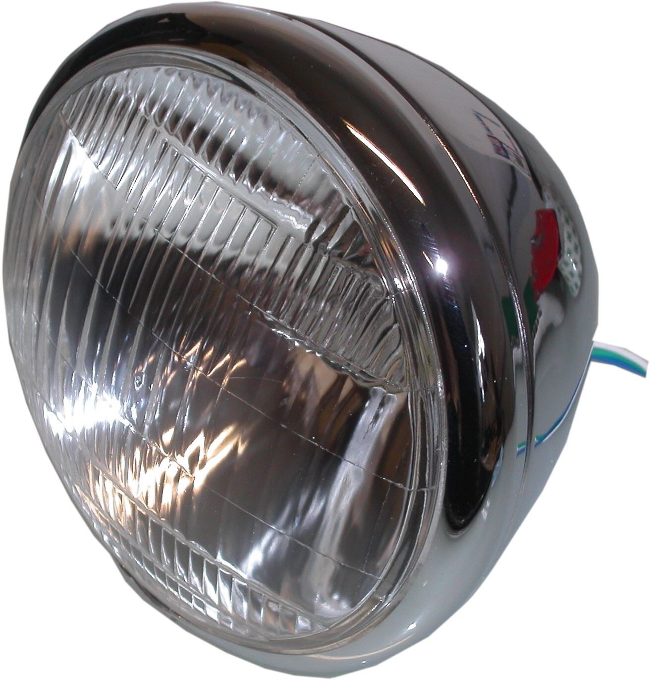 Headlight Round Chrome Bottom Mount Bates 7" No Side Light (Each)