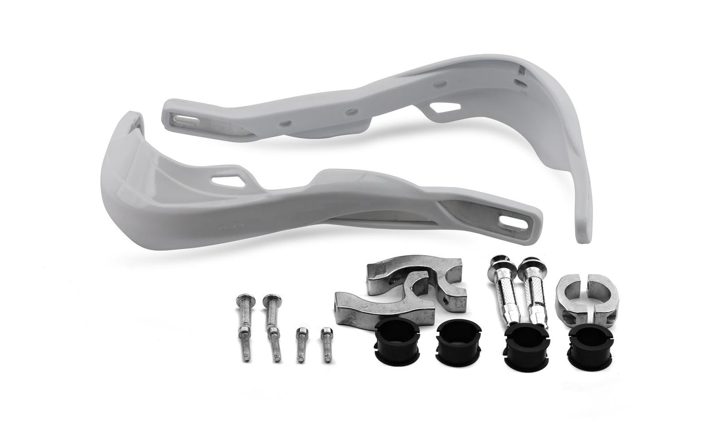 Handguards Wrap Around White With Alloy Reinforcement Bar & Full Fitting Kit