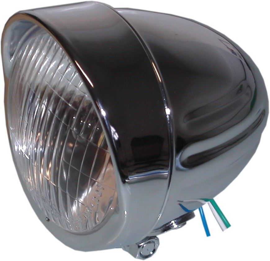 Headlight Round Chrome Bottom Mount Grooved Bates 4.5"