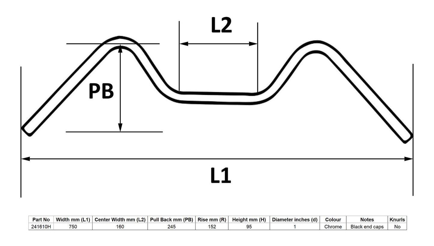 Handlebar 1'' Chrome 6'' Rise Without Dimples 30'' Long & 8'' Centre