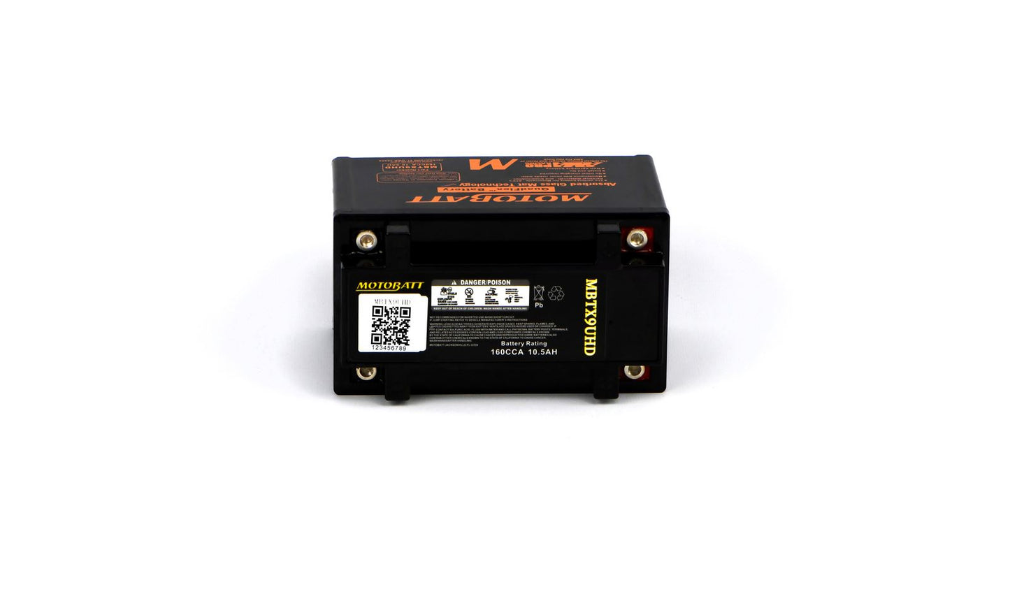 Motobatt Battery MBTX9UHD Black 12v 11.1Ah (20Hr) CCA:160A YTX9BS, YT12ABS L:151mm x H:105mm x W:87mm