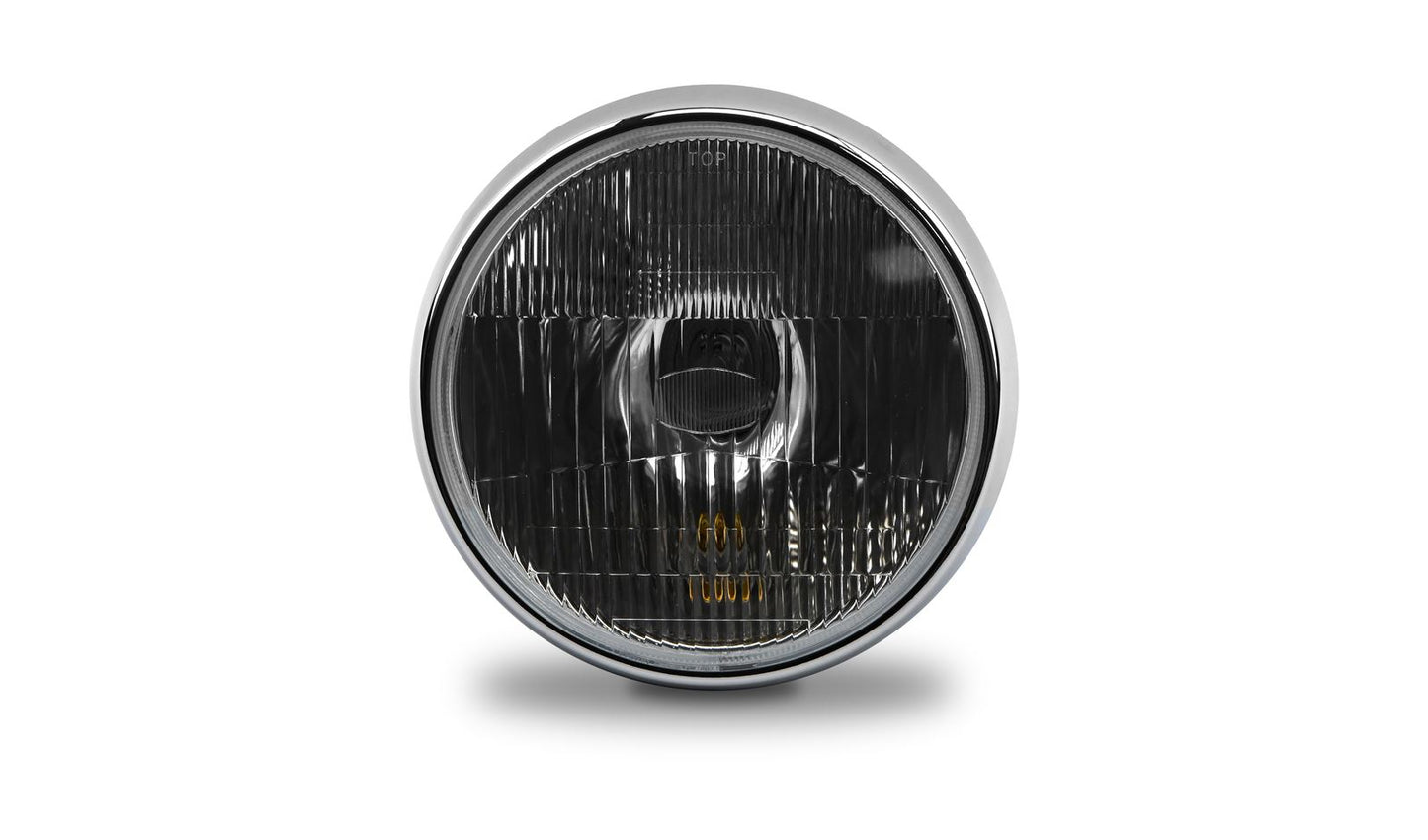 Headlight Round Chrome Rim & Satin Black Bowl Back 7''