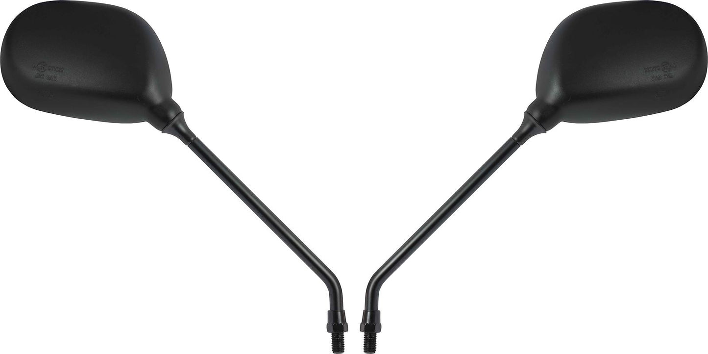 Mirrors 10mm Black Rectangle Left & Right Long Stem E-Marked 286110HL & 286110HR