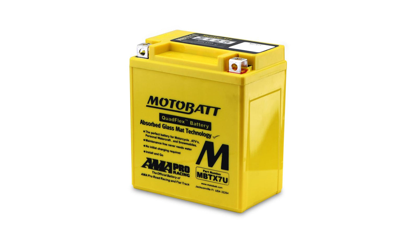 Motobatt Battery MBTX7U 12v 8.5Ah (20Hr) CCA:130A YTX7LBS, YTZ8V L:114mm x H:128mm x W:70mm