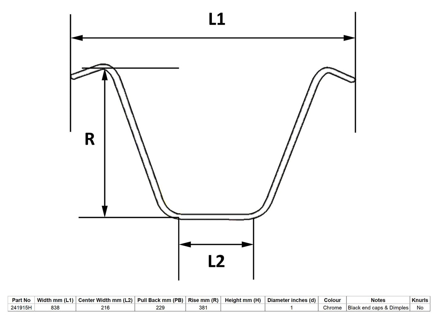 Handlebar 1'' Chrome 15'' Rise With Dimples