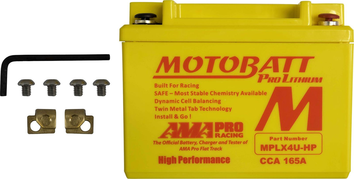 Motobatt Pro Lithium Battery MLX4U-HP 12v 2.2AH CA:60A With Charge Protection YTX4L-BS, YT4L-BS, YTZ5S-BS, YB4L-A, YB4L-B L:114mm x H:87mm x W:70mm (Also Has 20mm Spacer)