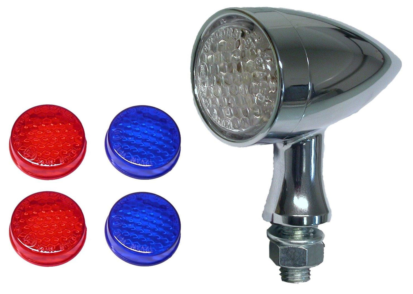 Complete Indicator LED Round Chrome Bullet Amber LED with coloured lens (Pair)