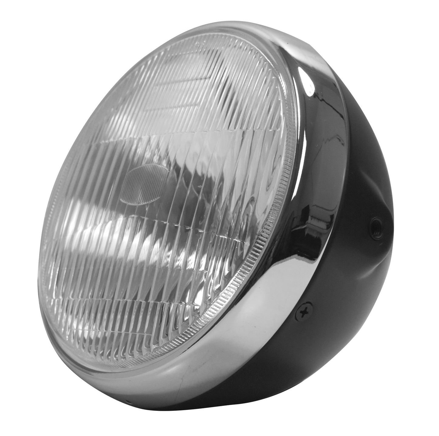 Headlight Round Chrome Rim & Satin Black Bowl Back 7''