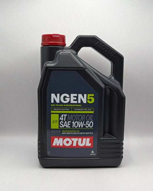 Motul NGEN 5 10w50 4T Next Generation Sustainable Ester Base Synthetic Blend (Upto 75% High Grade Regenerated Oils) API SP, JASO MA2 (2023)
