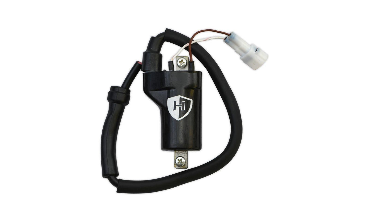 Ignition Coil 12v Royal Enfield OE References: 581027/B, RAC00156 as fitted to Bullet 500 EFI (Euro 3) 2011-2016, Classic 500 EFI (Euro 3) 2009-2016, Electra 500 X 2005-2008, Electra 500 EFI 2008-2012