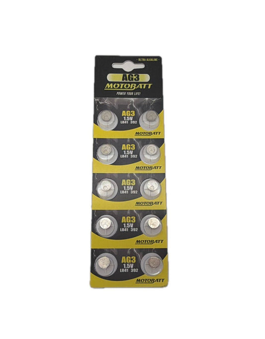 Motobatt AG3, LR41, 384, 392 1.5v 43mAH Alkaline Button Cell Batteries