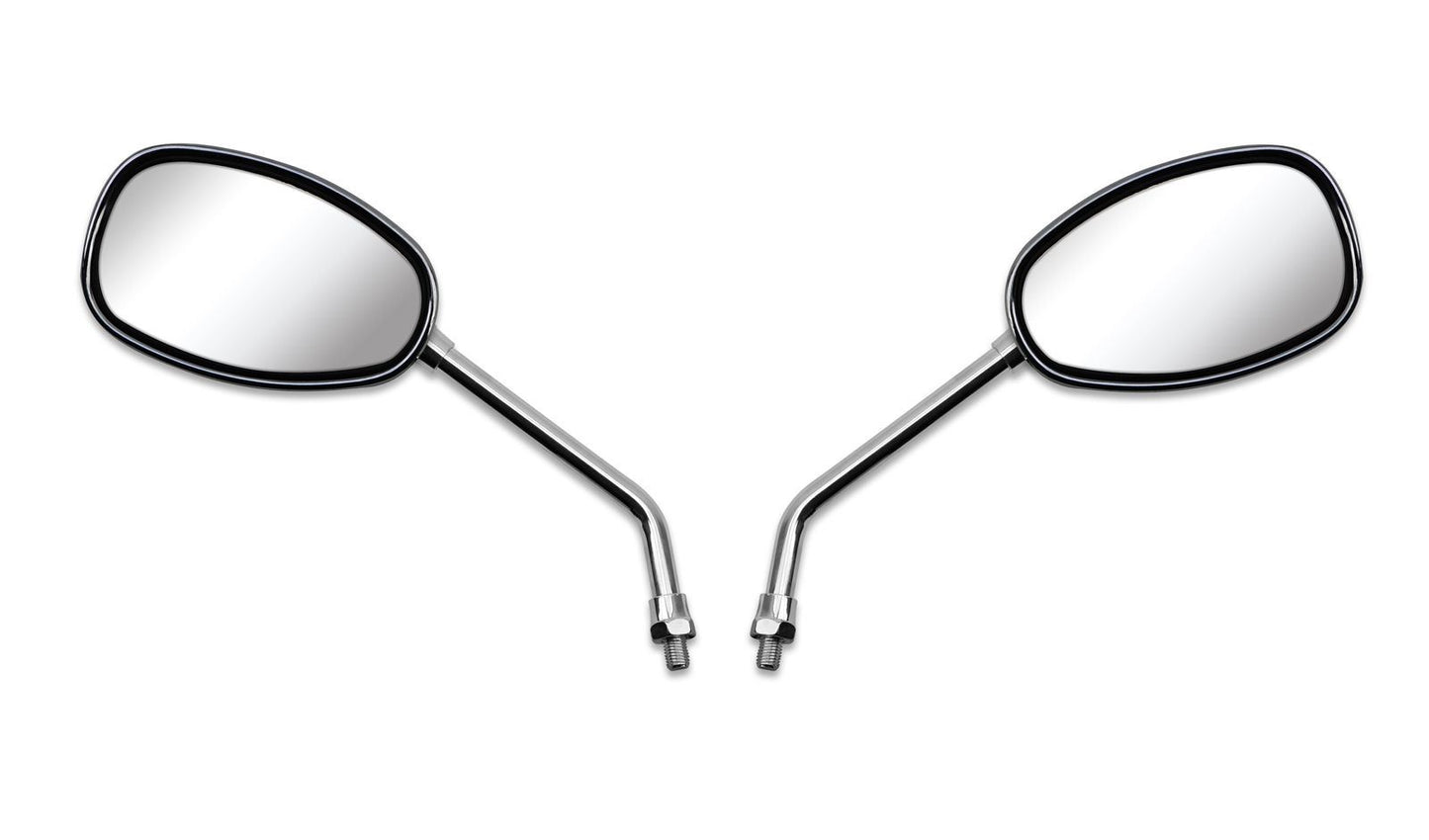 Mirrors Left & Right 10mm Chrome Oval Yamaha XV Style With Chrome Stem