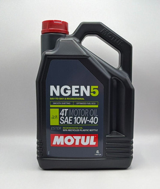 Motul NGEN 5 10w40 4T Next Generation Sustainable Ester Base Synthetic Blend (Upto 75% High Grade Regenerated Oils) API SP, JASO MA2 (2023)