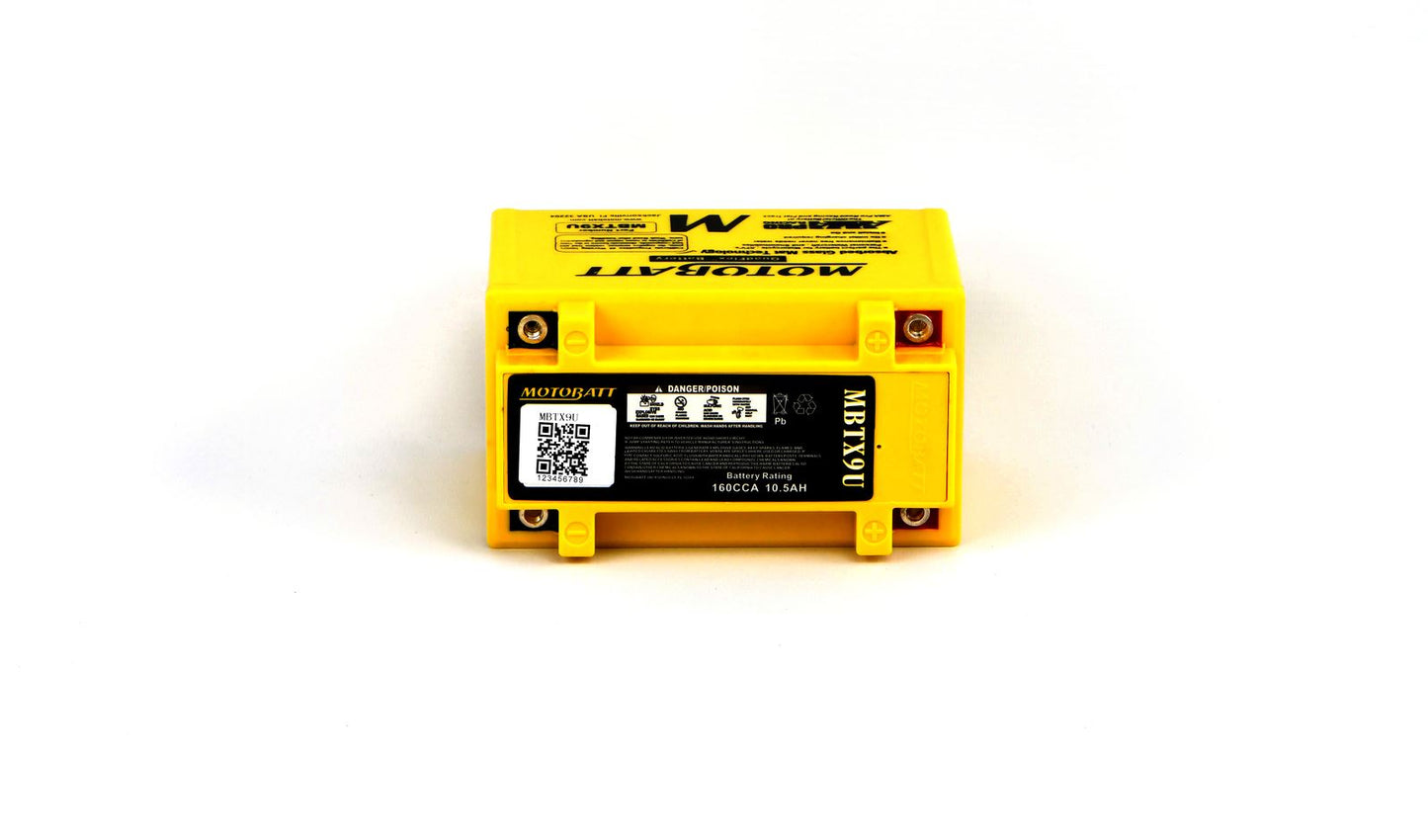 Motobatt Battery MBTX9U 12v 11.1Ah (20Hr) CCA:160A YTX9BS, YT12ABS L:151mm x H:105mm x W:87mm