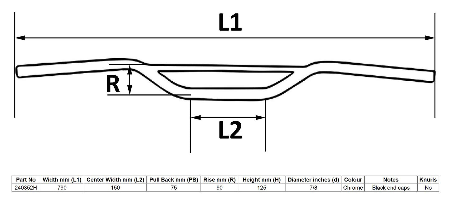 Handlebar 7/8'' Chrome Trail 3.50'' Rise