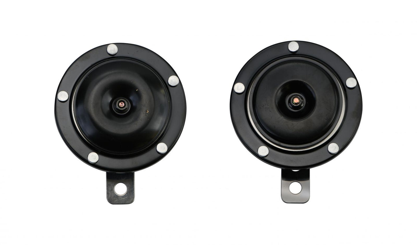 Horn 12 Volt (12V) Black Twin Type OD 90mm as Fitted to Yamaha RD250LC, RD350LC