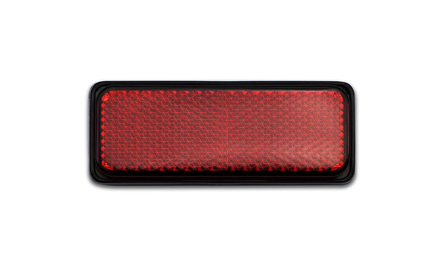 Reflector Red Rectangle Stick-On Black Rim 85mm x 30mm