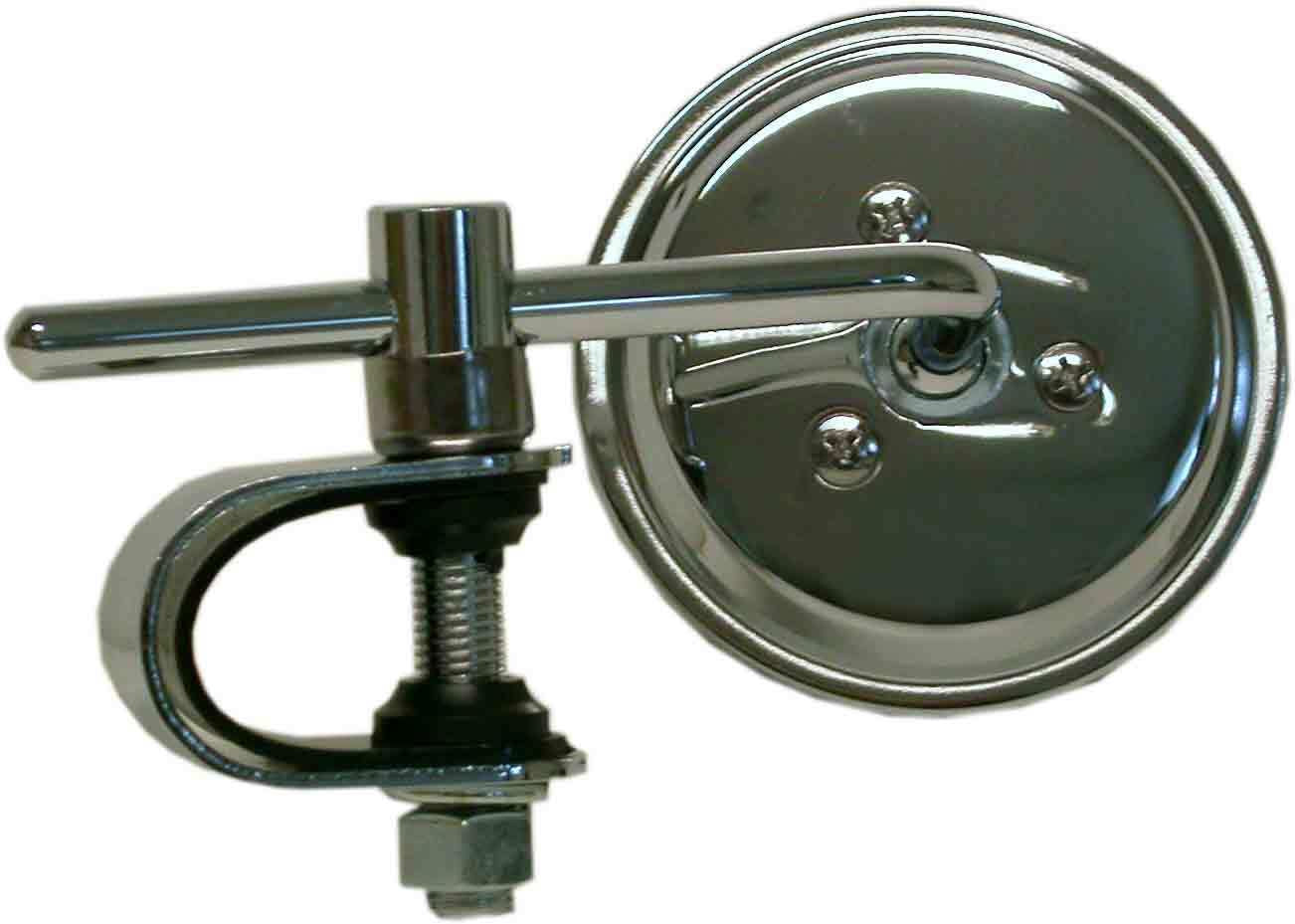 Mirror Clamp-On Left or Right Chrome Round 75mm Long Stem