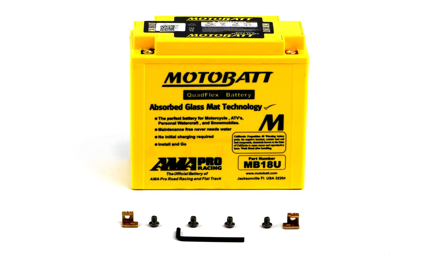 Motobatt Battery MB18U 12v 23.9Ah (20Hr) CCA:280A 51815, YB18A, YB18LA L:180mm x H:162mm x W:90mm
